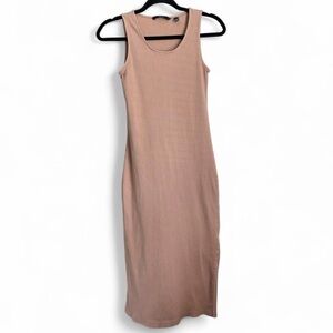 Vero Moda Tessa Ribbed Sleeveless Midi Dress Nude Beige Size Small